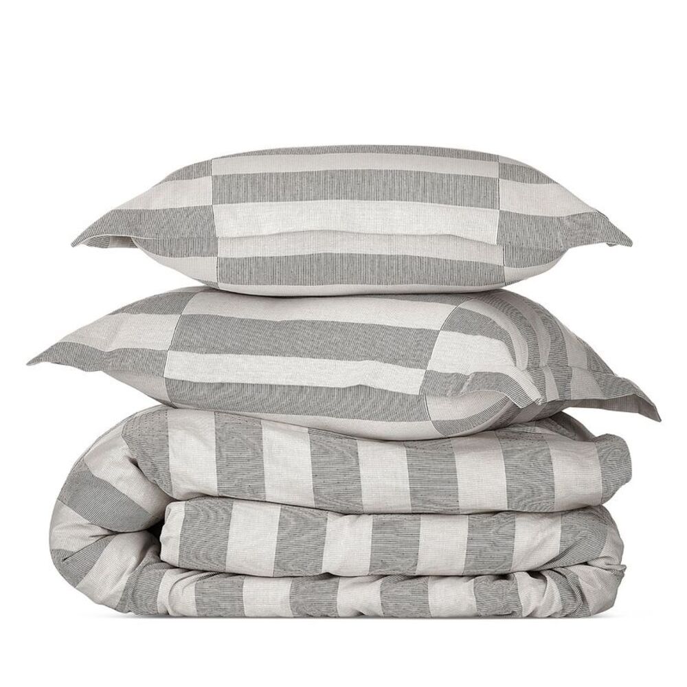 Nate Berkus Signature Broken Dobby Stripe King Duvet Cover Set Pearl/Black - NWT